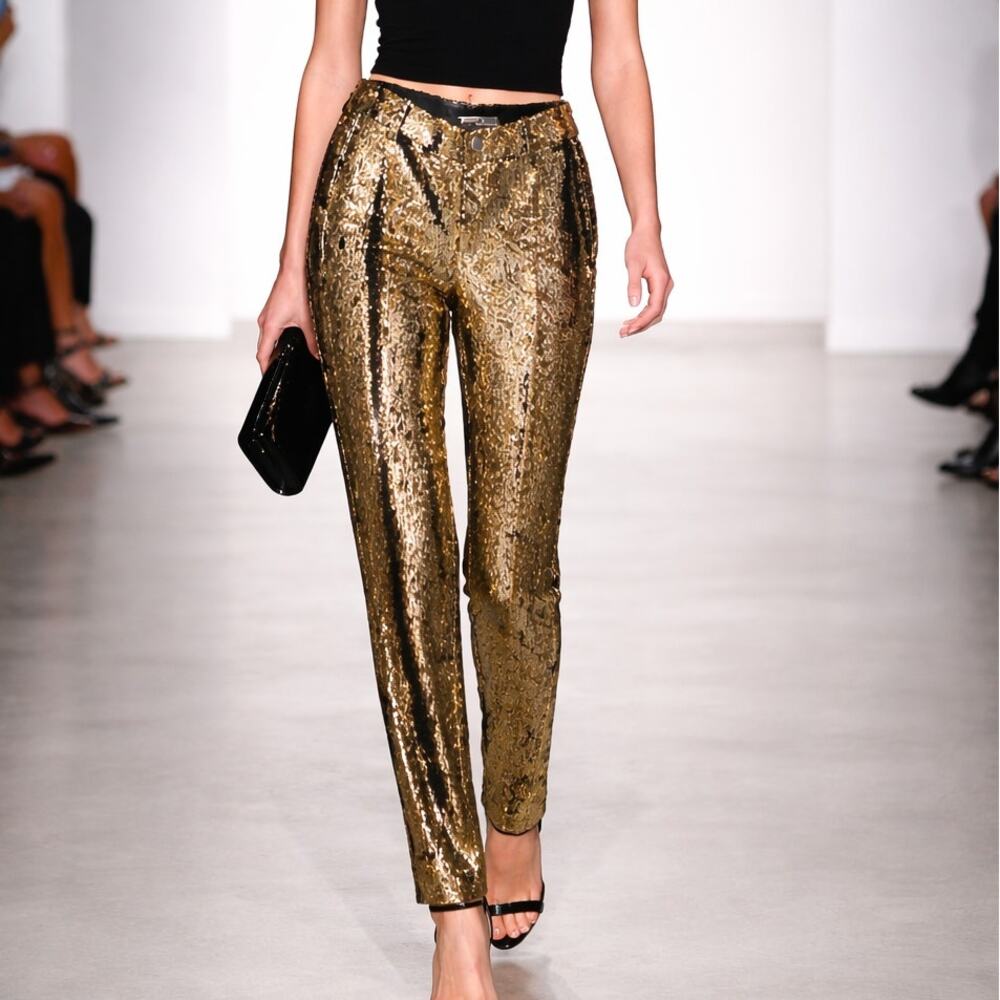 Zadig & Voltaire Pants Womens US 6 Gold Sequin Runway Glam Rock Trousers SS19